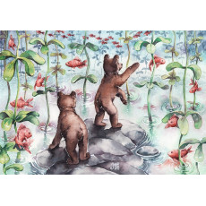 Print - Bear Cubs Catching Fish